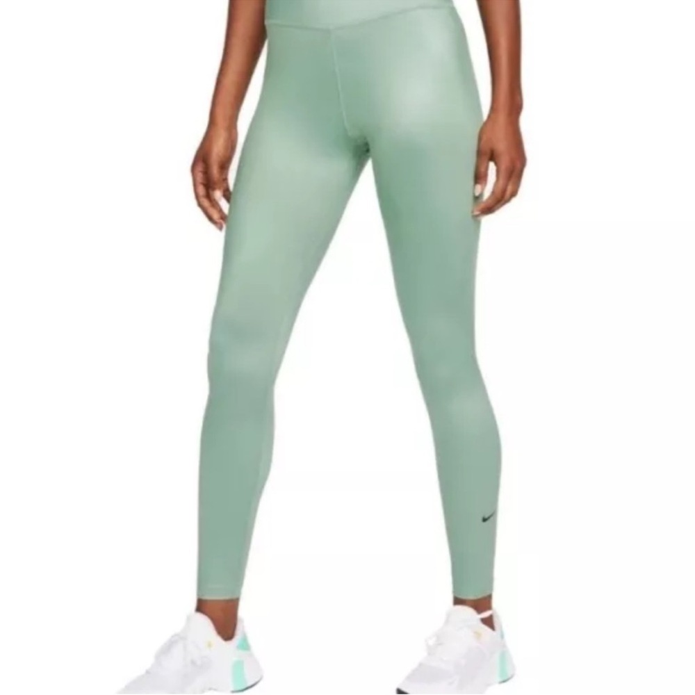 NIKE Dri-fit One Mid-rise Shine Leggings In Jade Smoke SIZE M — NWT
